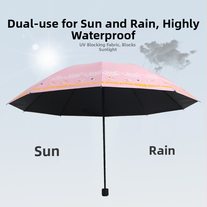 Ruoyu Слънчев чадър с 10 стоманени ребра, UPF>50, плат 190T с винилово покритие, ръчно отваряне и затваряне, сгъваем