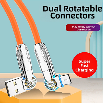 Мултиинтерфейс кабел с въртящи се ъгли и LED осветление – Type-C / Lightning / Micro USB; силиконов; бързо зареждане; макс. мощност 120
