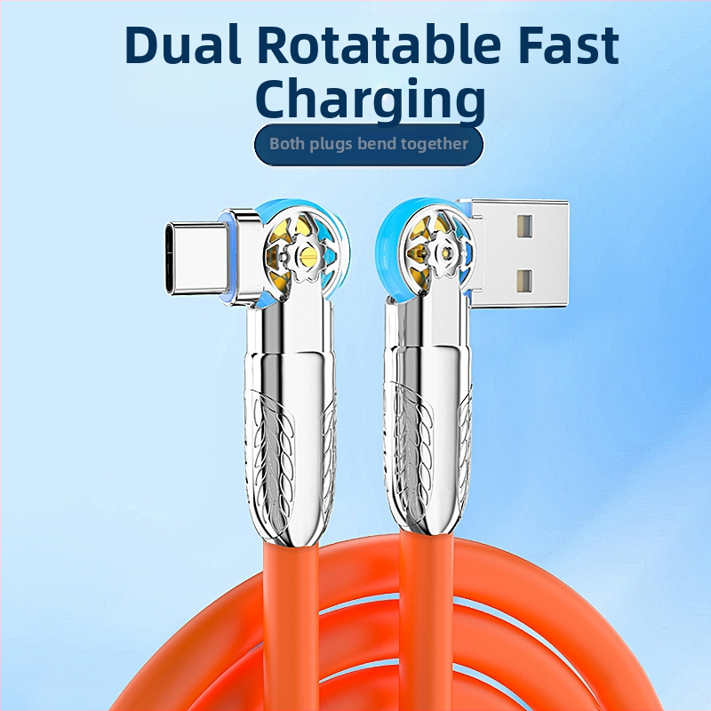 Kábel s LED svetlom a otočným ramenom – Type-C / Lightning / Micro USB; silikónový materiál; rýchle nabíjanie; maximálny výkon 120