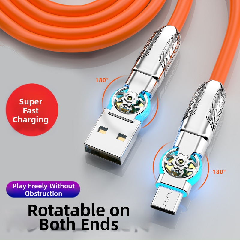 Kábel s LED svetlom a otočným ramenom – Type-C / Lightning / Micro USB; silikónový materiál; rýchle nabíjanie; maximálny výkon 120