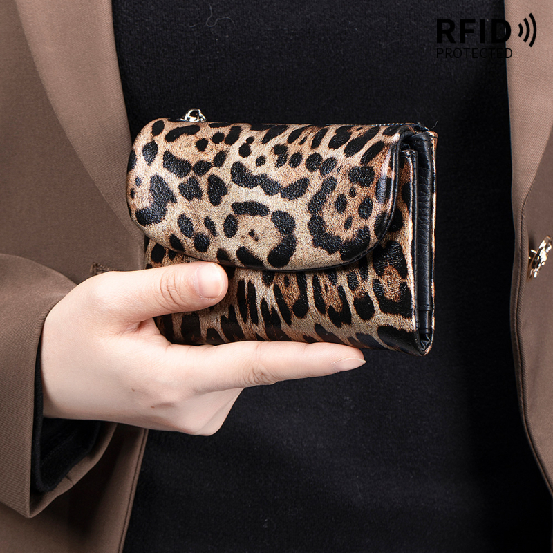 RFID novčanik s leopardim uzorkom – koža prve sloje tele, ženski clutch s velikim kapacitetom