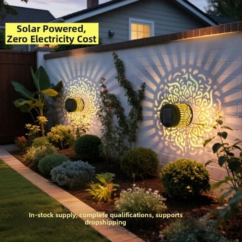 Solárne nástenné svetlo s mandalou slnečnice pre záhradu – LED, IP65, model ZY-005, doba svietenia 6–12 h, životnosť 5000 h