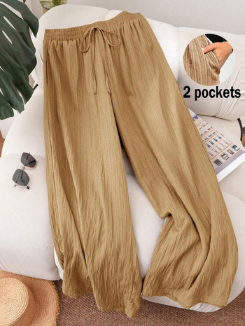 Дамски ежедневни панталони с широки крачоли, ластична талия, Chenille плат, лека тъкан, летен модел 2025