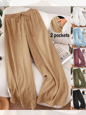 Дамски ежедневни панталони с широки крачоли, ластична талия, Chenille плат, лека тъкан, летен модел 2025