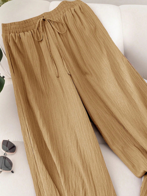 Дамски ежедневни панталони с широки крачоли, ластична талия, Chenille плат, лека тъкан, летен модел 2025