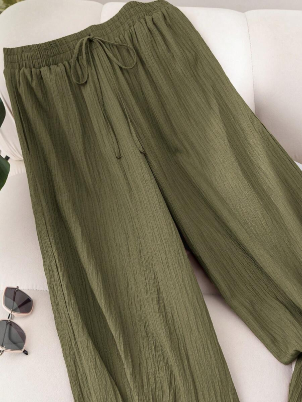 Дамски ежедневни панталони с широки крачоли, ластична талия, Chenille плат, лека тъкан, летен модел 2025
