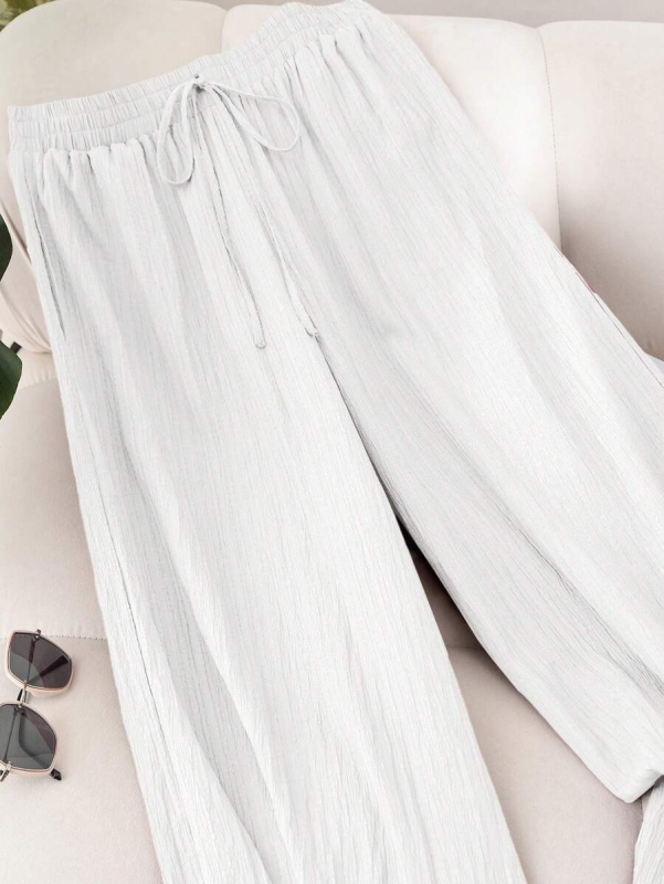 Дамски ежедневни панталони с широки крачоли, ластична талия, Chenille плат, лека тъкан, летен модел 2025