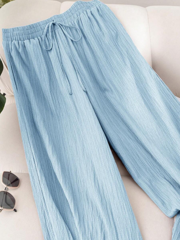 Дамски ежедневни панталони с широки крачоли, ластична талия, Chenille плат, лека тъкан, летен модел 2025