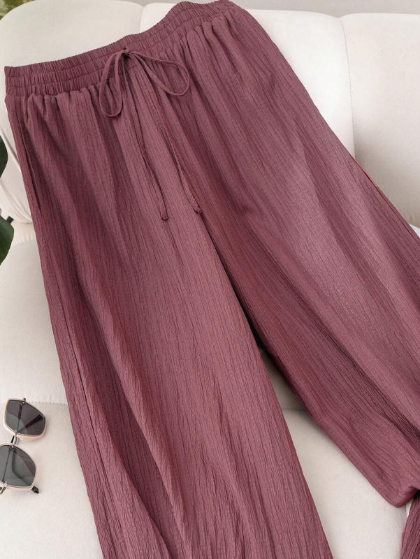 Дамски ежедневни панталони с широки крачоли, ластична талия, Chenille плат, лека тъкан, летен модел 2025
