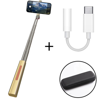 Алуминиев селфи стик за Android, iPhone и Huawei с Type-C конектор — без Bluetooth, без дистанционно, стабилизация