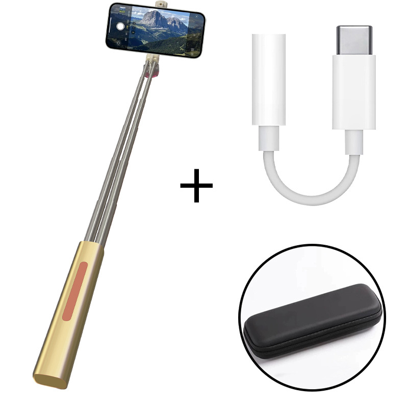 Алуминиев селфи стик за Android, iPhone и Huawei с Type-C конектор — без Bluetooth, без дистанционно, стабилизация