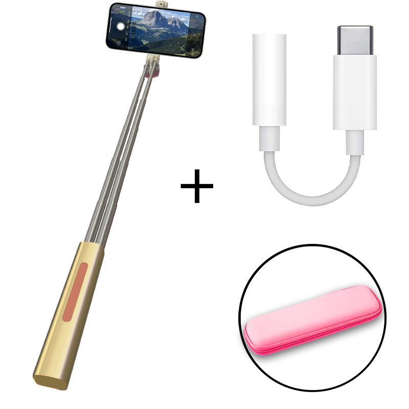 Алуминиев селфи стик за Android, iPhone и Huawei с Type-C конектор — без Bluetooth, без дистанционно, стабилизация