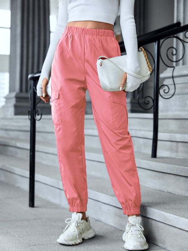 Дамски ежедневни панталони с висока талия, свободна кройка, полиестер, множество джобове, японско-корейски стил