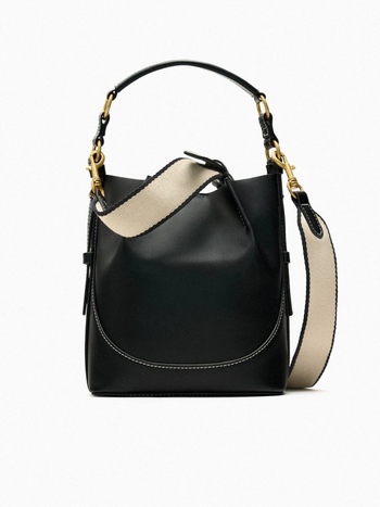 Γυναικεία PU κυλινδρική τσάντα τύπου κουβά, με καμβά επένδυση, φερμουάρ, διπλοί ιμάντες