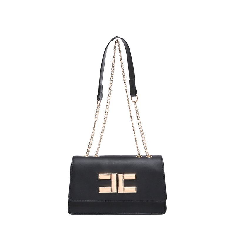 PU малка чантичка с верижка — хоризонтална квадратна форма, затваряне с капак, подплата от синтетична кожа, джоб за мобилен телефон, една презрамка