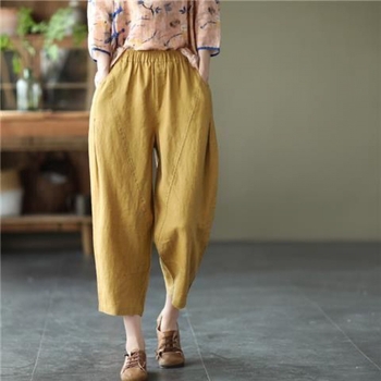 Памучни харем панталони за жени — висока талия, дължина до глезена, лято, ежедневен стил