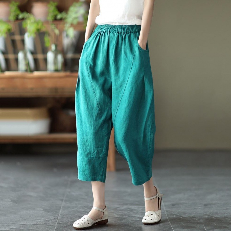 Памучни харем панталони за жени — висока талия, дължина до глезена, лято, ежедневен стил