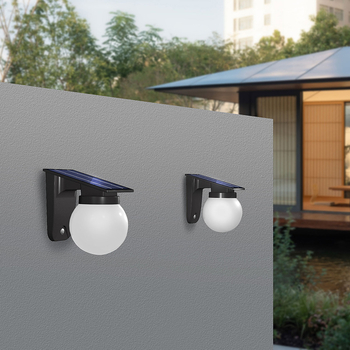 Solárna guľová vonkajšia nástenná lampa IP65, LED zdroj, 2,7W, 6V, prevádzka 6–12 hodín