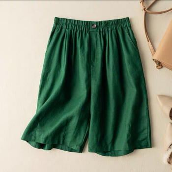 Дамски памук-лени капри панталони, свободен силует, ретро артистичен стил