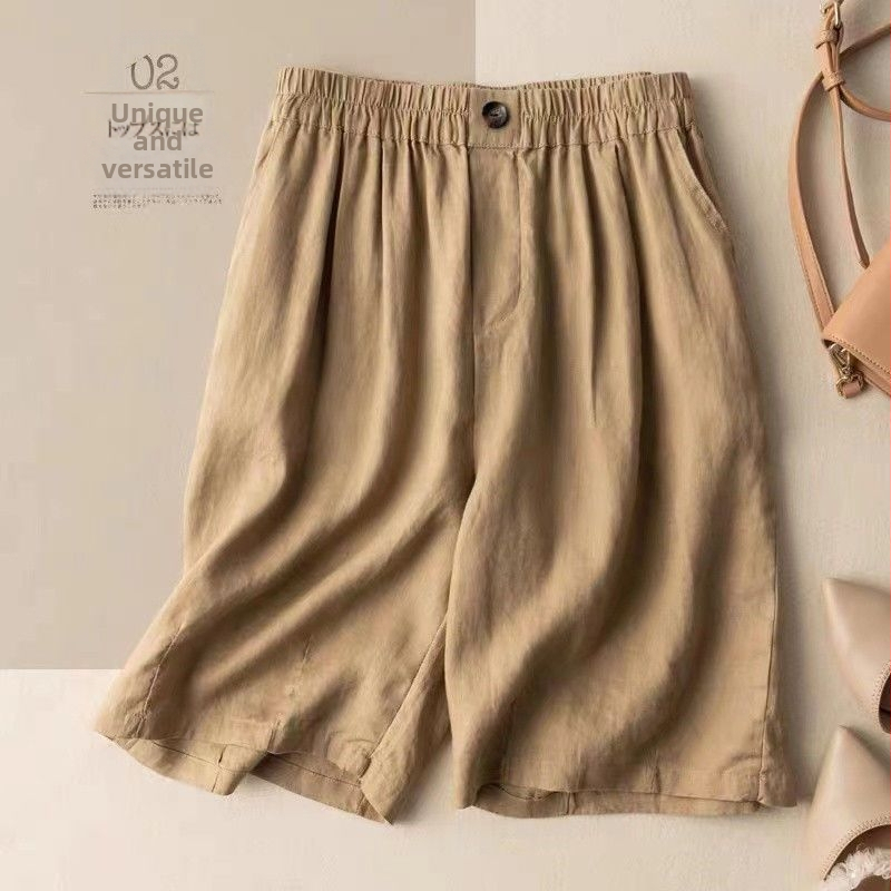 Dámske capri nohavice z bavlna-lana, voľný strih, retro umelecký štýl
