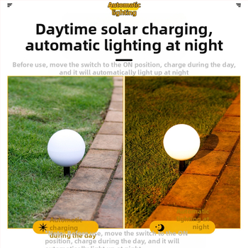 Ηλιακή σφαίρα λαμπτήρας εξωτερικού κήπου – LED, 5W, αυτονομία 6–12 ωρών, αδιάβροχο για εξωτερικούς χώρους, μηχανικός διακόπτης