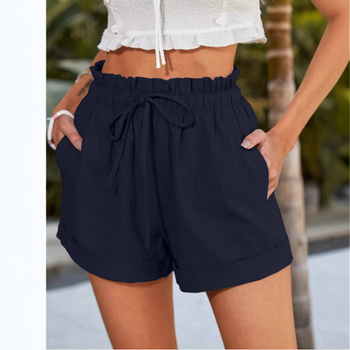 Женски къси панталони за ежедневието — средна талия, права кройка, микроеластичен полиестер-еластанова смес, средна дебелина, пролет 2023