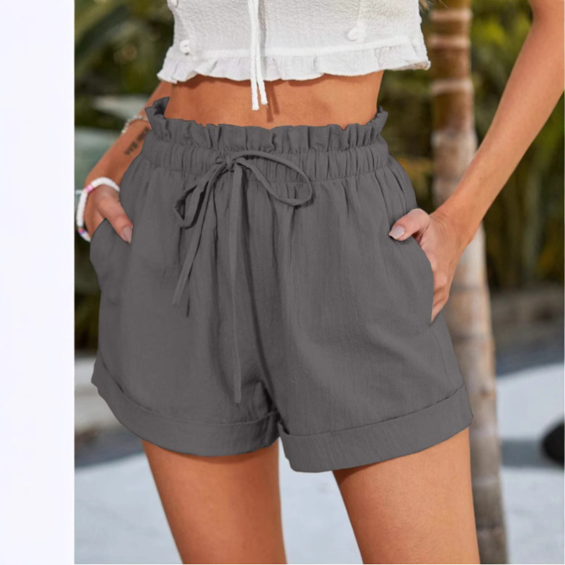 Женски къси панталони за ежедневието — средна талия, права кройка, микроеластичен полиестер-еластанова смес, средна дебелина, пролет 2023