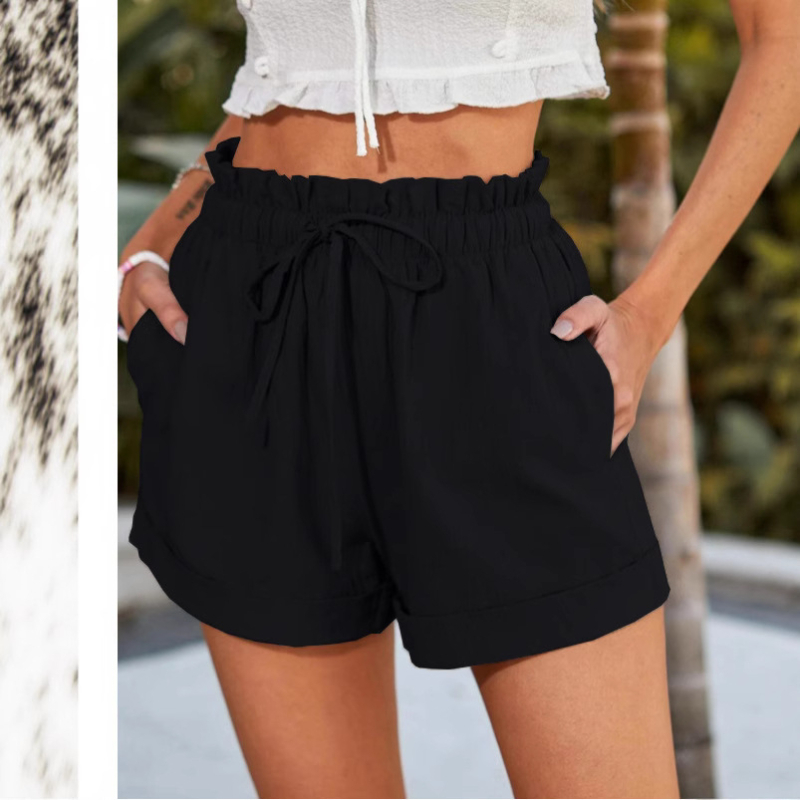 Женски къси панталони за ежедневието — средна талия, права кройка, микроеластичен полиестер-еластанова смес, средна дебелина, пролет 2023