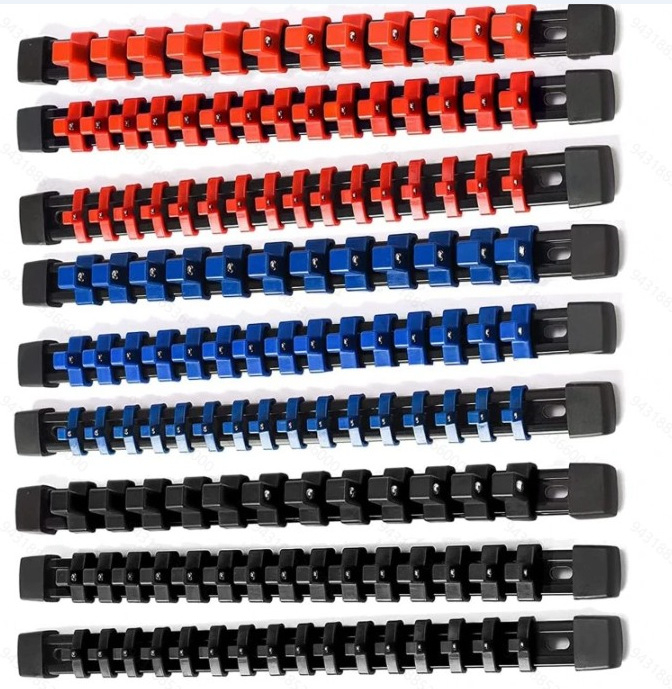 Органайзер за торцеви гнезда и битове – сплавна стомана; предназначение: съхранение на торцеви гнезда; тип: рафт/органайзер за гнезда