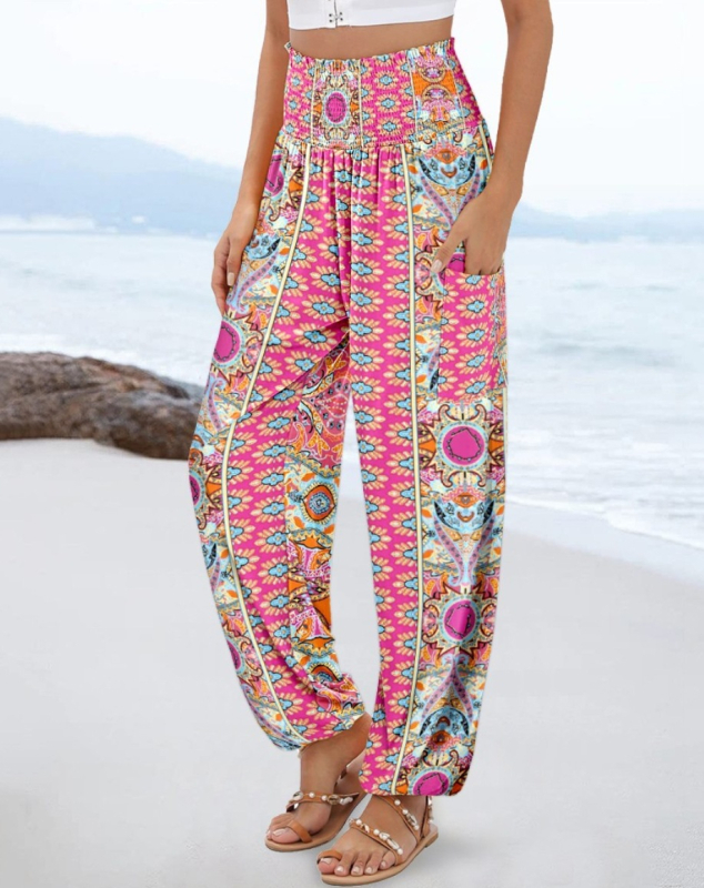 Гащеризон с принт, висока талия и широки крачоли, полиестер-спандекс смес