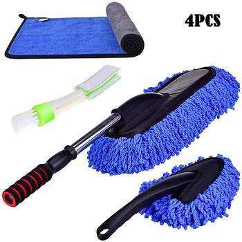 Fast Leopard 4-τεμ. σετ εργαλείων καθαρισμού αυτοκινήτου με επεκτεινόμενο χερούλι – microfiber για εξωτερικό και εσωτερικό καθάρισμα, καθαρή μάζα 0,74 kg