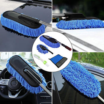 Fast Leopard 4-τεμ. σετ εργαλείων καθαρισμού αυτοκινήτου με επεκτεινόμενο χερούλι – microfiber για εξωτερικό και εσωτερικό καθάρισμα, καθαρή μάζα 0,74 kg