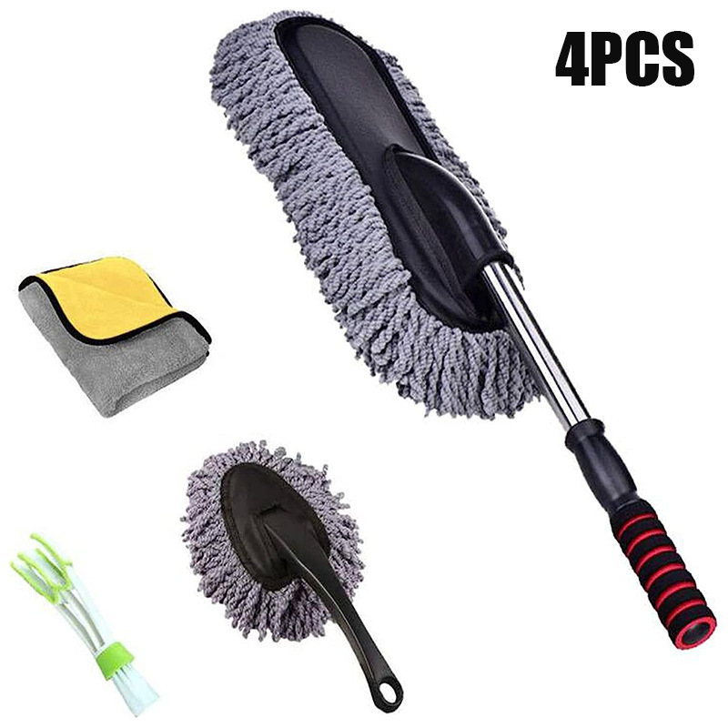 Fast Leopard 4-τεμ. σετ εργαλείων καθαρισμού αυτοκινήτου με επεκτεινόμενο χερούλι – microfiber για εξωτερικό και εσωτερικό καθάρισμα, καθαρή μάζα 0,74 kg