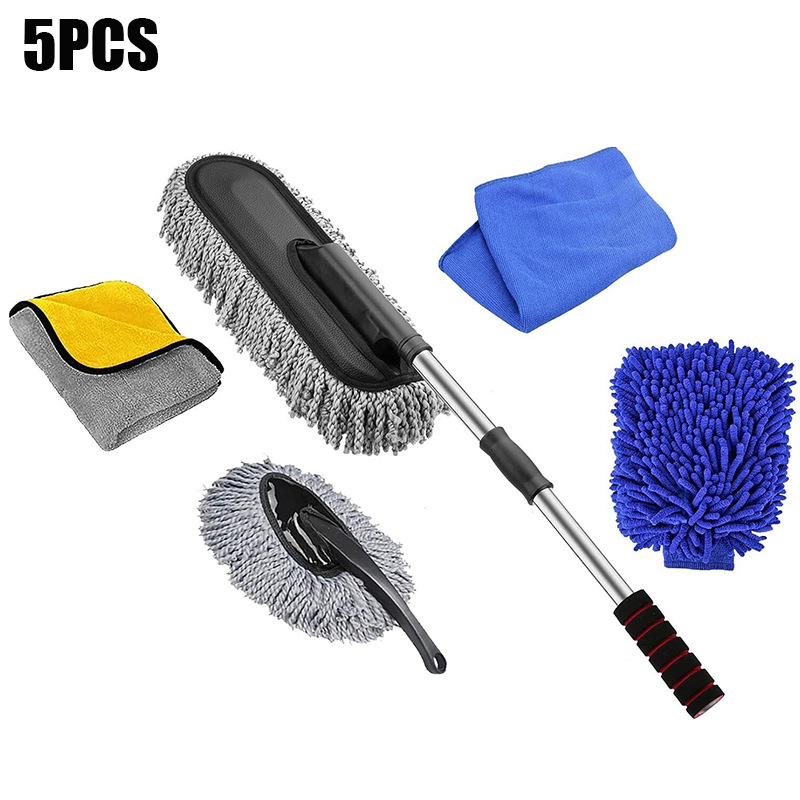 Fast Leopard 4-τεμ. σετ εργαλείων καθαρισμού αυτοκινήτου με επεκτεινόμενο χερούλι – microfiber για εξωτερικό και εσωτερικό καθάρισμα, καθαρή μάζα 0,74 kg