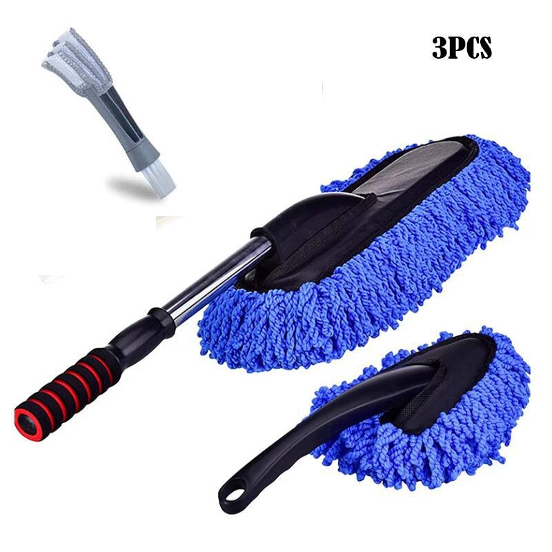 Fast Leopard 4-τεμ. σετ εργαλείων καθαρισμού αυτοκινήτου με επεκτεινόμενο χερούλι – microfiber για εξωτερικό και εσωτερικό καθάρισμα, καθαρή μάζα 0,74 kg