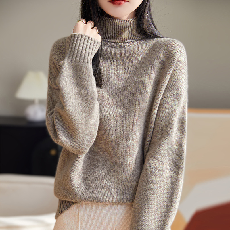 Pleteni pulover od vune s visokim ovratnikom, slobodan kroj, dugi rukavi, 95% vuna, jesen 2024