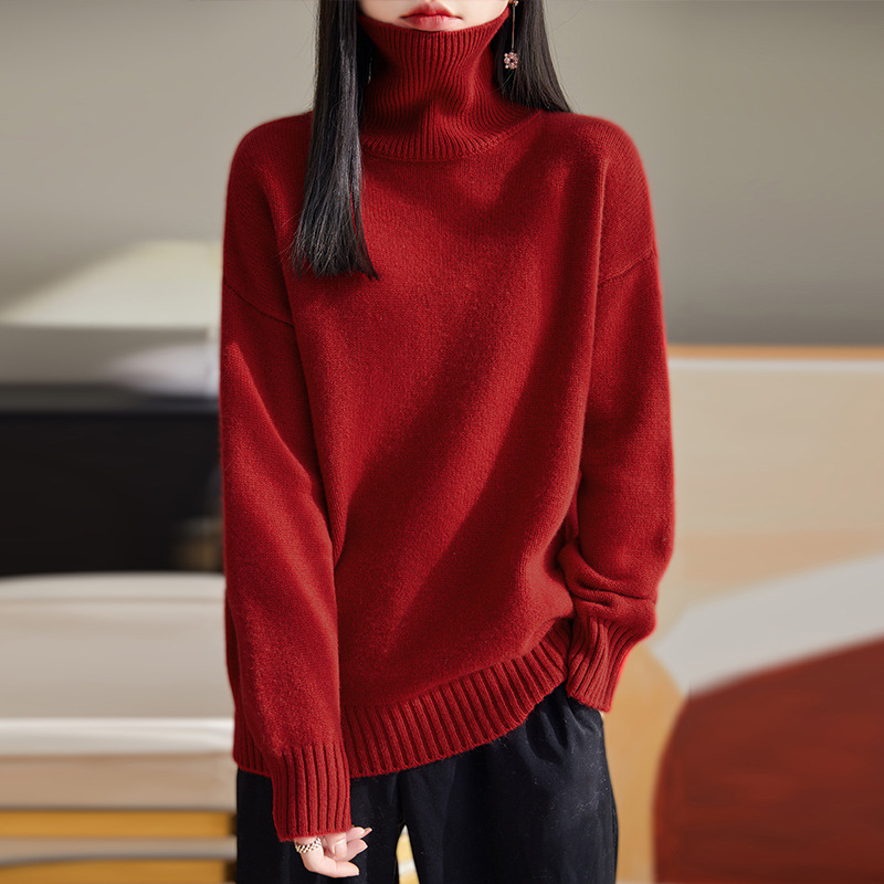 Pleteni pulover od vune s visokim ovratnikom, slobodan kroj, dugi rukavi, 95% vuna, jesen 2024