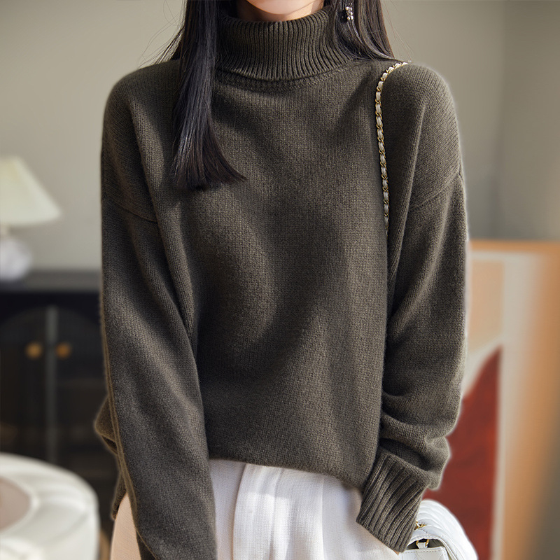 Pleteni pulover od vune s visokim ovratnikom, slobodan kroj, dugi rukavi, 95% vuna, jesen 2024