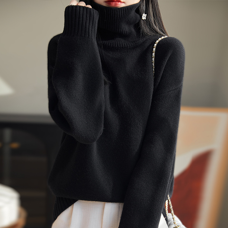 Pleteni pulover od vune s visokim ovratnikom, slobodan kroj, dugi rukavi, 95% vuna, jesen 2024