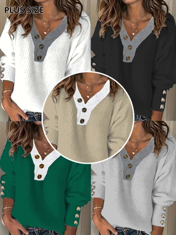 Пуловер от акрил, Casual стил, V-образно деколте, дълги ръкави, 3 копчета отпред, състав 95% акрил