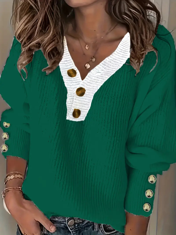 Пуловер от акрил, Casual стил, V-образно деколте, дълги ръкави, 3 копчета отпред, състав 95% акрил