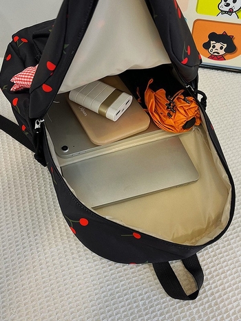 Γυναικείο νάιλον σακίδιο, σετ τριών τεμαχίων με εκτύπωση κερασιού, αστικό μίνιμαλ στυλ, ιδανικό για σχολείο