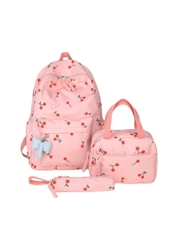 Γυναικείο νάιλον σακίδιο, σετ τριών τεμαχίων με εκτύπωση κερασιού, αστικό μίνιμαλ στυλ, ιδανικό για σχολείο