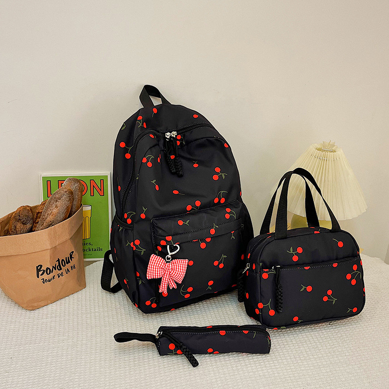 Dámsky nylonový batoh trojdielny set s potlačou čerešní, mestský štýl, na školu