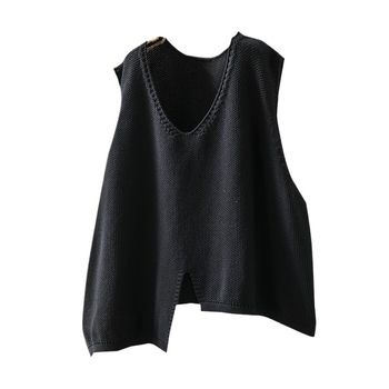 Adīta kokvilnas veste ar neregulāru maliņu, V–izgriezums, brīvs piegriezums, bez piedurknēm