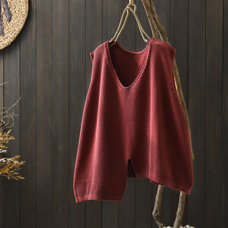 Adīta kokvilnas veste ar neregulāru maliņu, V–izgriezums, brīvs piegriezums, bez piedurknēm