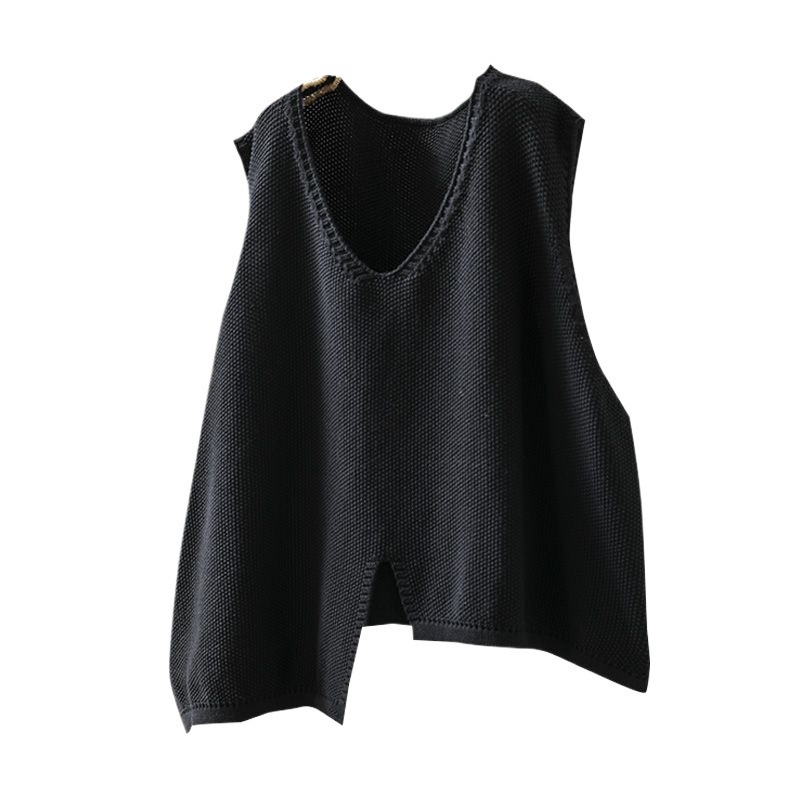 Adīta kokvilnas veste ar neregulāru maliņu, V–izgriezums, brīvs piegriezums, bez piedurknēm