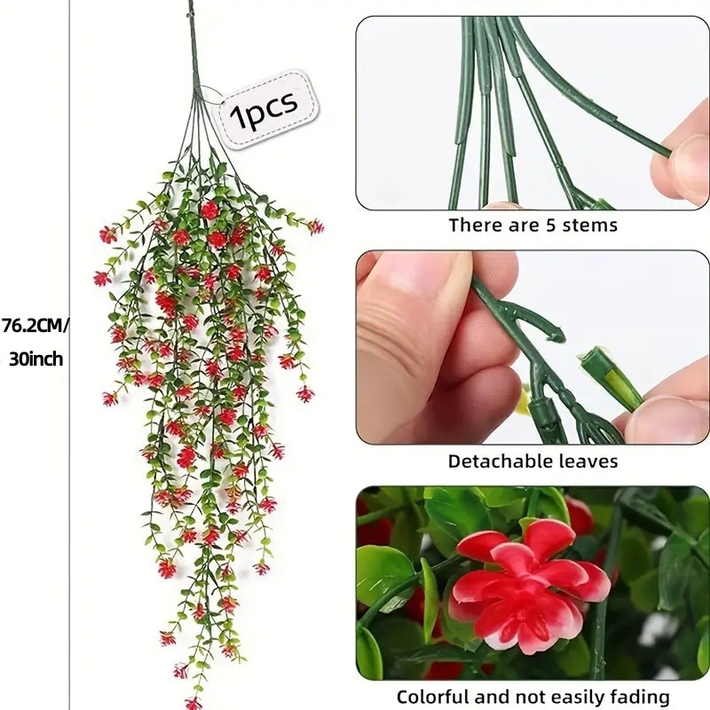 Kabama dirbtinių gėlių vynas su eukaliptu ir camellia, plastikinė — lauko dekoravimas, vestuvės, fotografijos rekvizitas