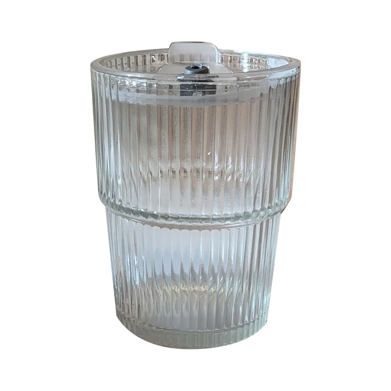 Чаша за вода със сламка и капак, стъкло сода-лим, цилиндрична, прост стил, 350 г