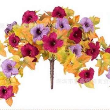 Изкуствена Morning Glory лоза, 12 клончета • Материали: пластмаса, меко лепило, полиестер • За външна употреба, домашна украса, фот реквизит • Техника: боядисване, релеф, инжекционно формоване • Вариант: 19040010902